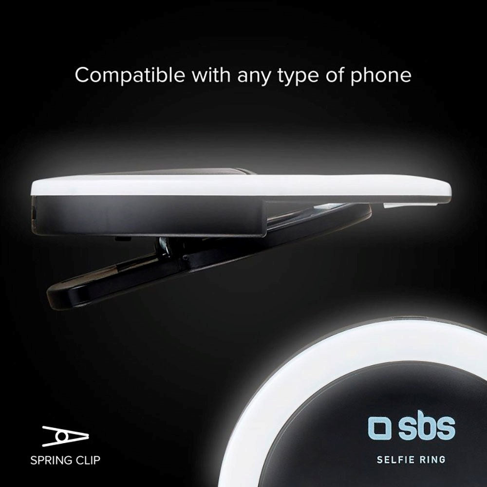 SBS Mini Selfie Ring Light for Smartphone - Svart