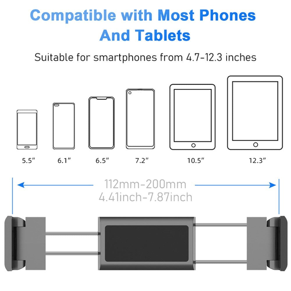 Universal Mobil & Tabletholder Til Nakkestøtte (11.2-20cm) - Sort